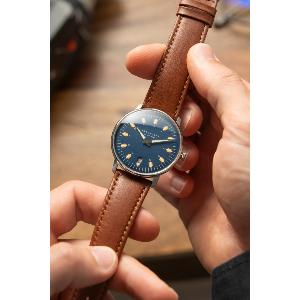 Montre EGOR bleue - Bracelet cuir brun S01-EG06-MO02