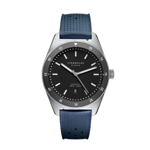 Montre MARUS AUTOMATIQUE noir-argent - Bracelet rubber bleu S02-MA03-KA05